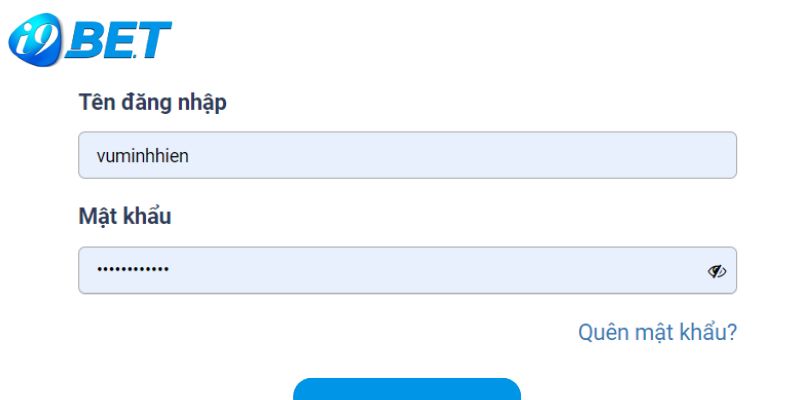 Điền thông tin tài khoản để đăng nhập I9BET